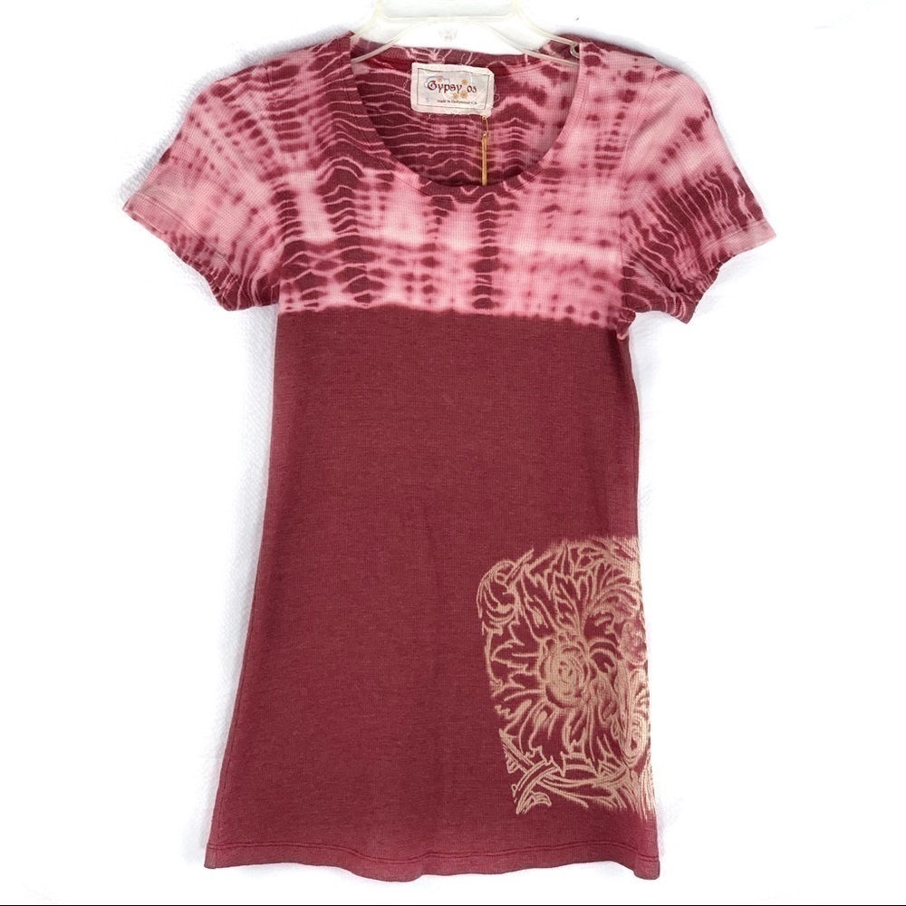 Anthropologie Pink and Maroon Tie-Dye Short Sleeve Tee